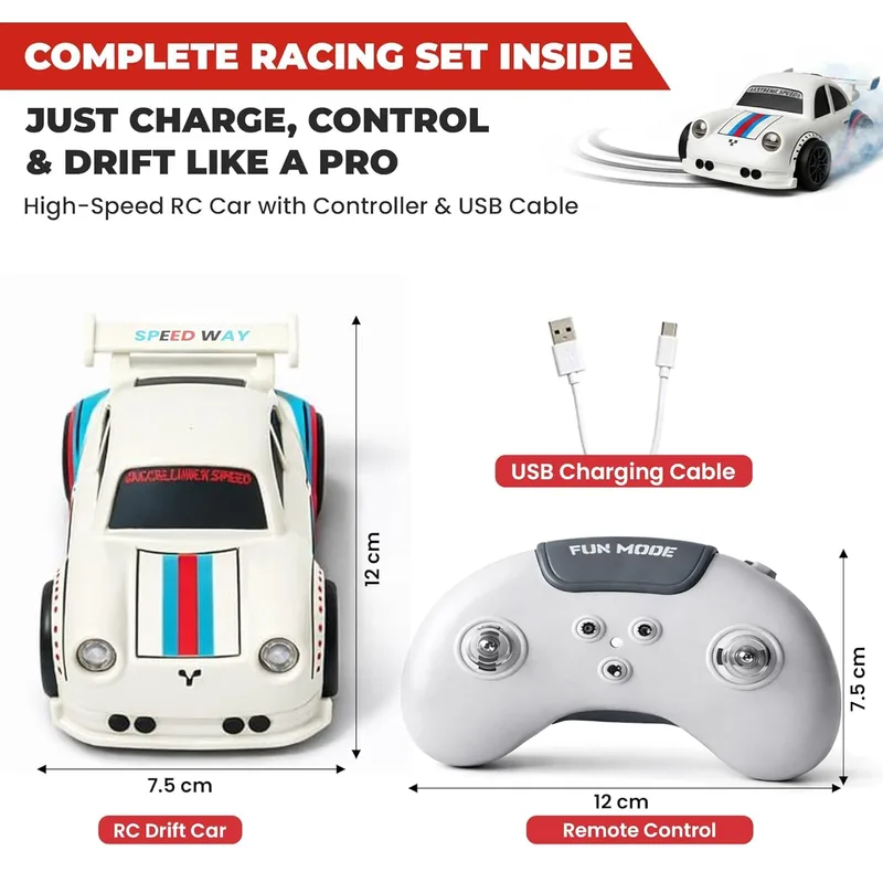 High-Speed RC Drift Car with Remote Control, USB Rechargeable Racing Toy Car, LED Lights, 2.4GHz Controller, Kids & Adults Gift