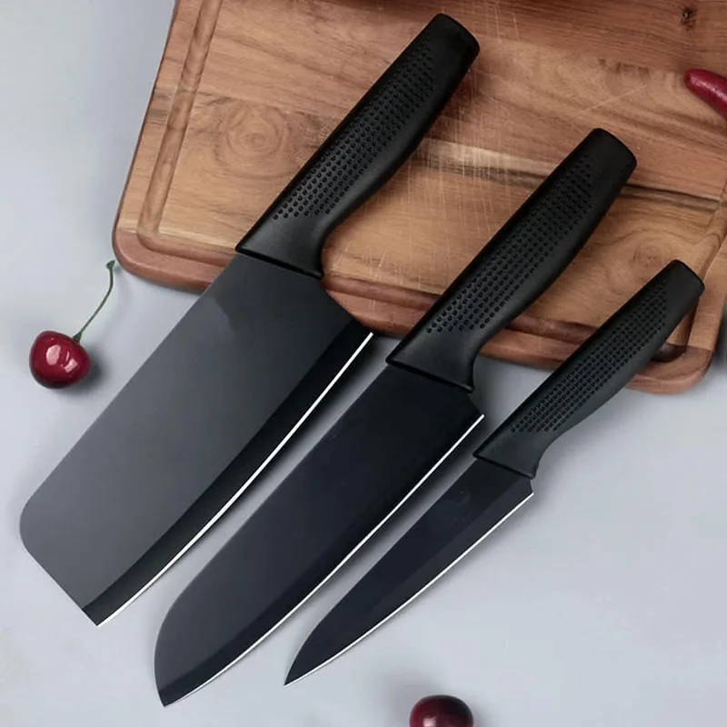 Professional Kitchen Knife Set, 3-Piece Black Chef Knives with Ergonomic Handles Sharp